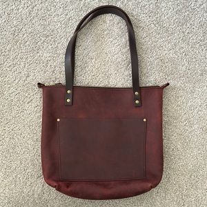 Portland leather goods small merlot zipped tote